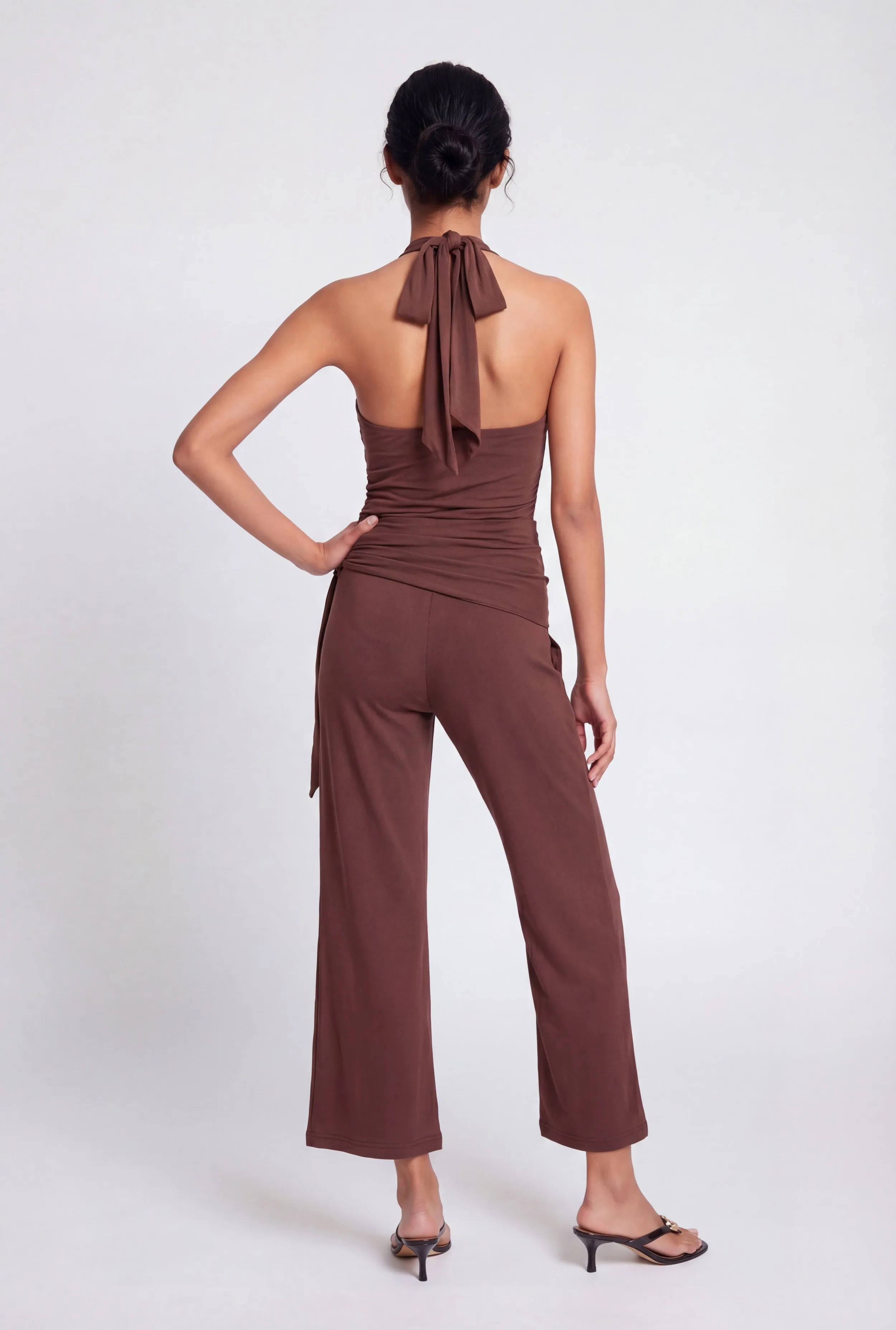 Side Ruched Halter Tie Back Wide Leg Jumpsuit sold by Rainbow product image thumbnail 3