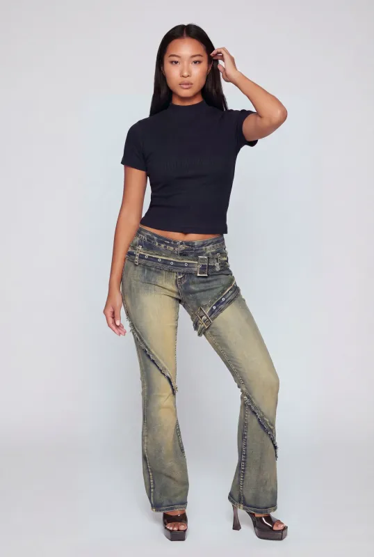 Seamless Rib Knit Mock Neck Short Sleeve Tee made by Rainbow