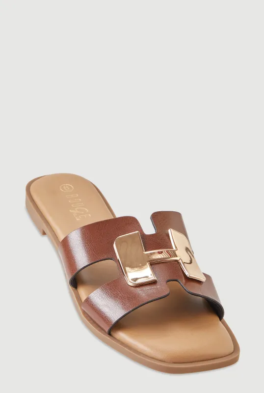 Metallic Pendant Cutout H Band Slide Sandals made by Rainbow