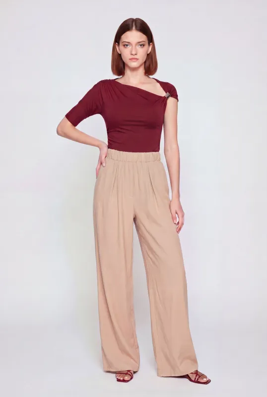 High Waisted Pleated Front Wide Leg Pants made by Rainbow