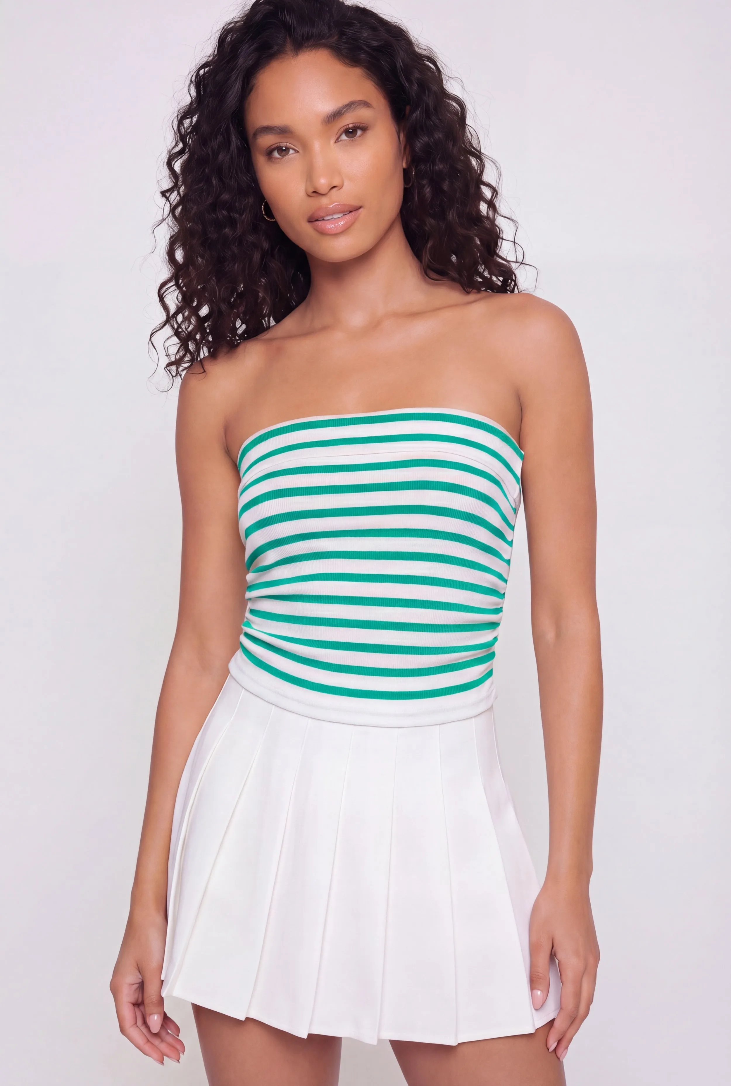 Striped Fold Over Ruched Side Cropped Tube Top sold by Rainbow product image thumbnail 2
