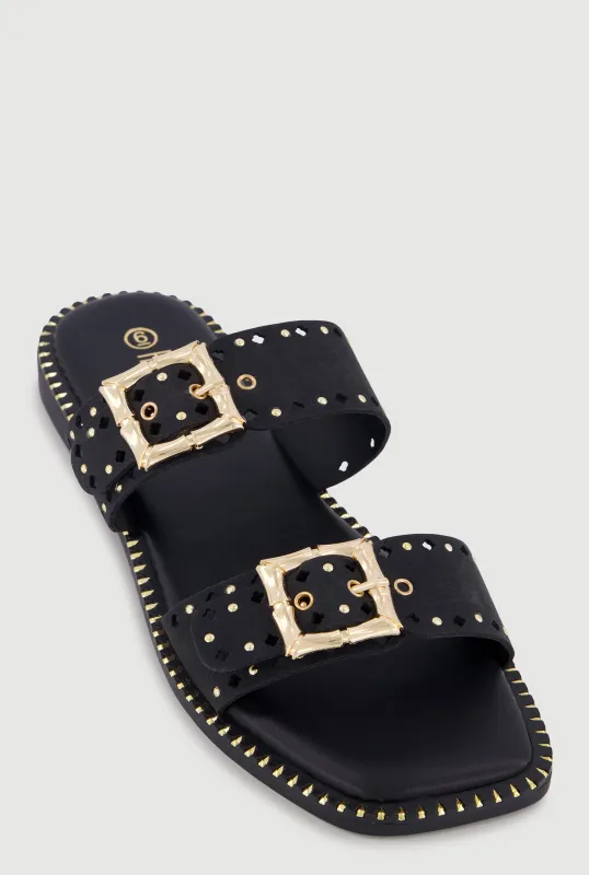 Double Cut Out Buckle Band Open Toe Sandals made by Rainbow