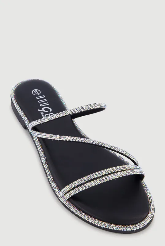 Rhinestone Embellished Strappy Slide Sandals made by Rainbow