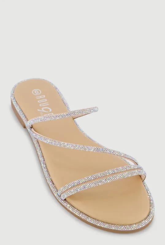 Rhinestone Embellished Strappy Slide Sandals made by Rainbow