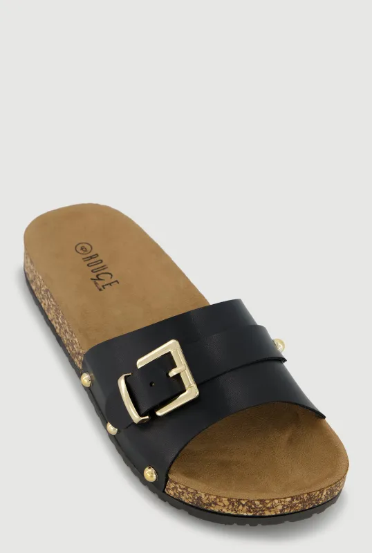 Buckle Detail Band Slide Sandals made by Rainbow