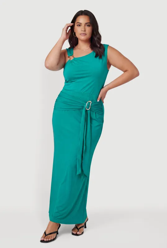 Plus Size Belted Front Detail Maxi Skirt made by Rainbow