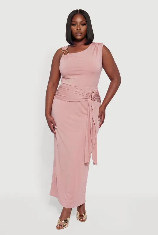 Plus Size Belted Front Detail Maxi Skirt made by Rainbow