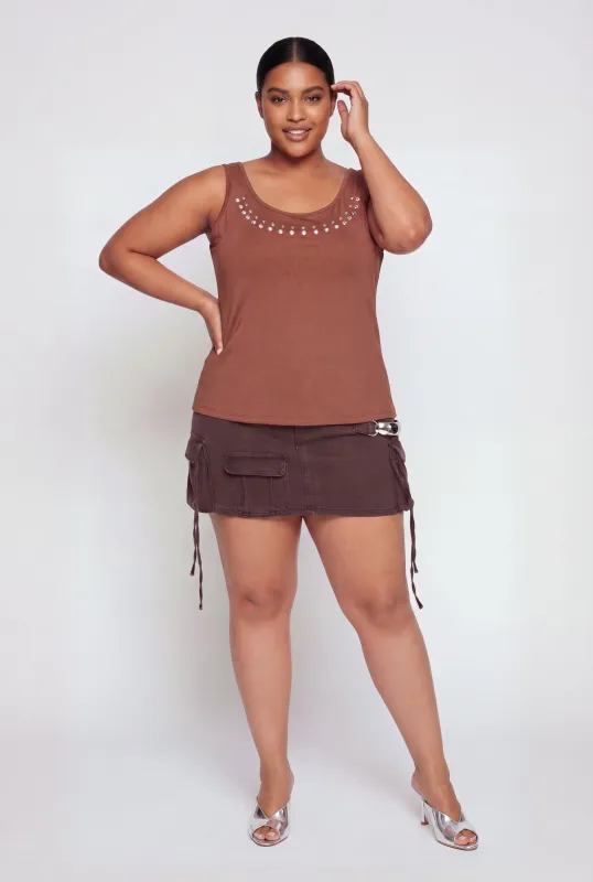 Plus Size Scoop Neck Studded Tank Top made by Rainbow