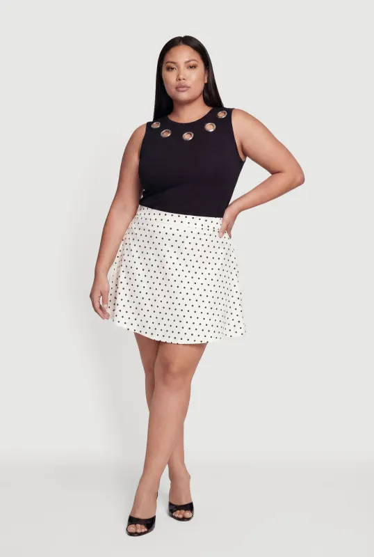 Plus Size Crew Neck Grommet Detail Tank Top made by Rainbow