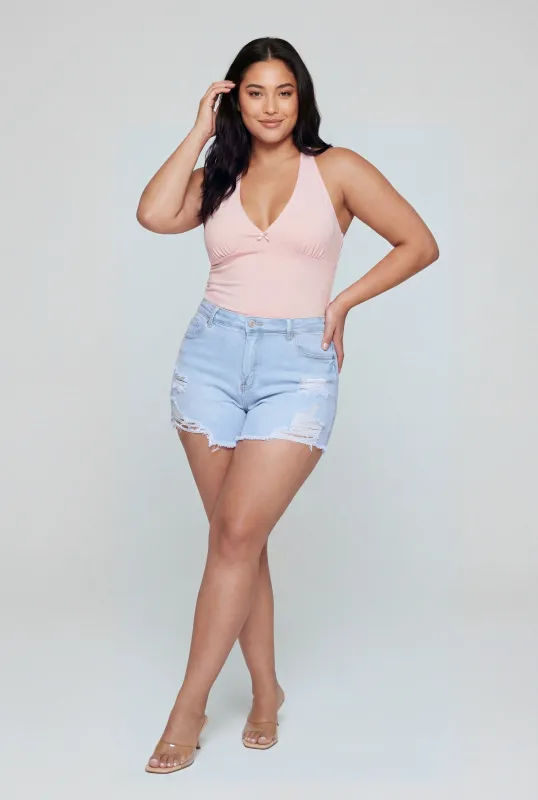 Plus Size Solid Tie Neck Halter Top made by Ambiance