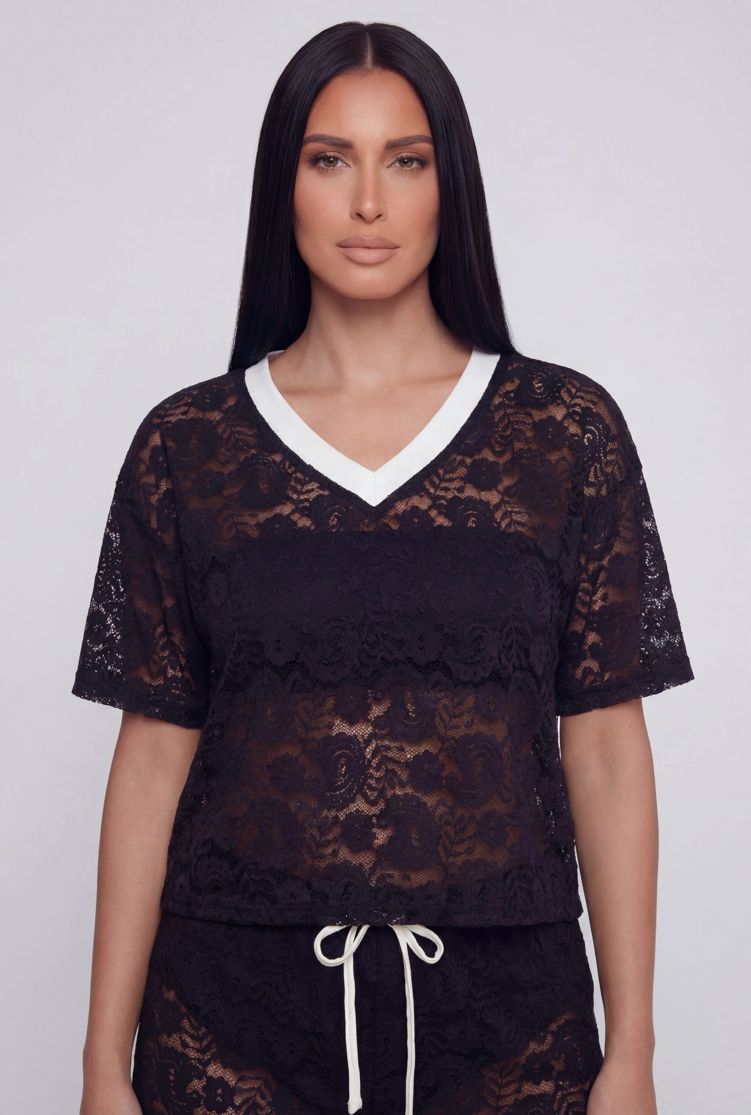 Almost Famous Lace Short Sleeve V-Neck Top sold by Rainbow product image thumbnail 3