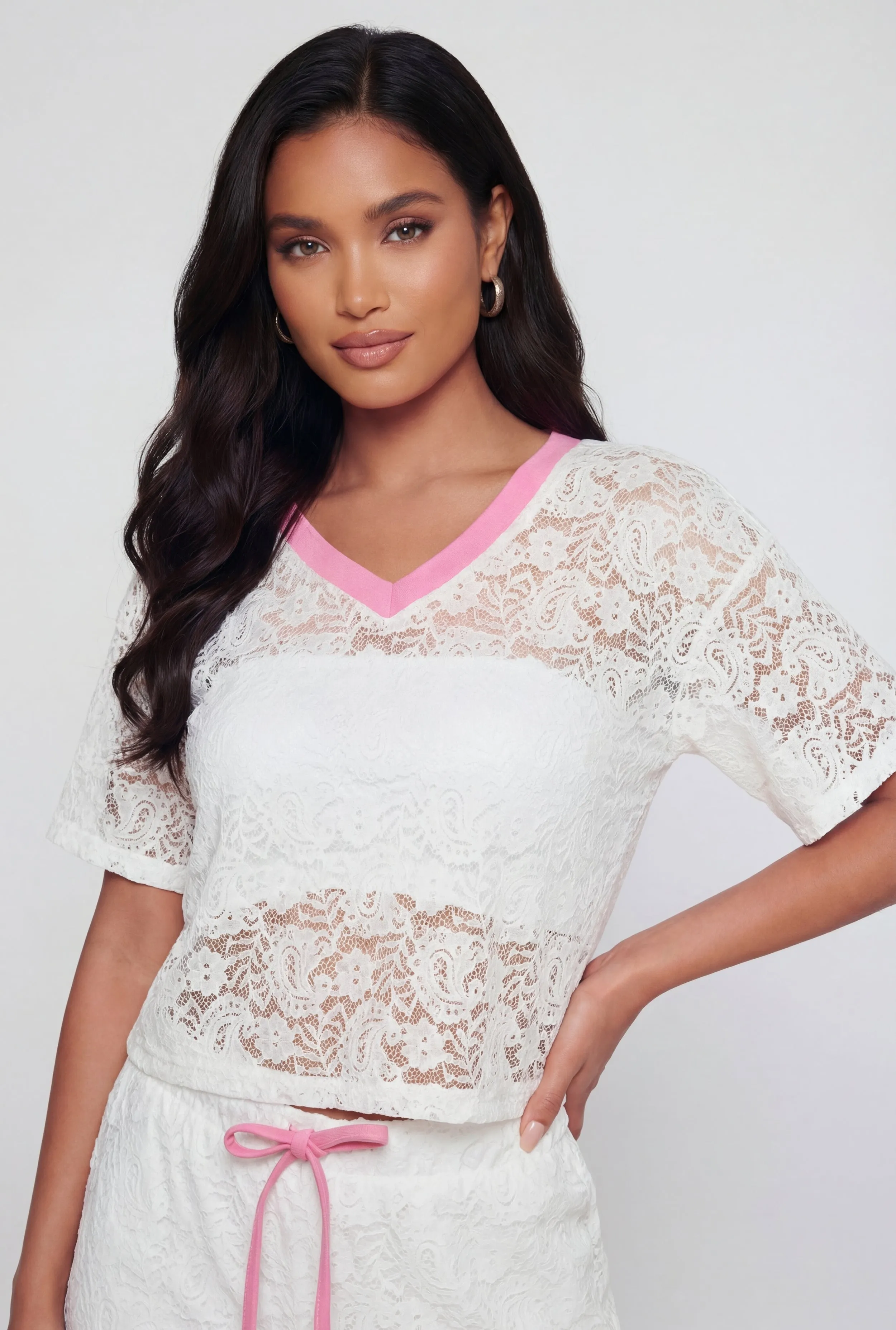 Almost Famous Lace Short Sleeve V-Neck Top sold by Rainbow product image thumbnail 2