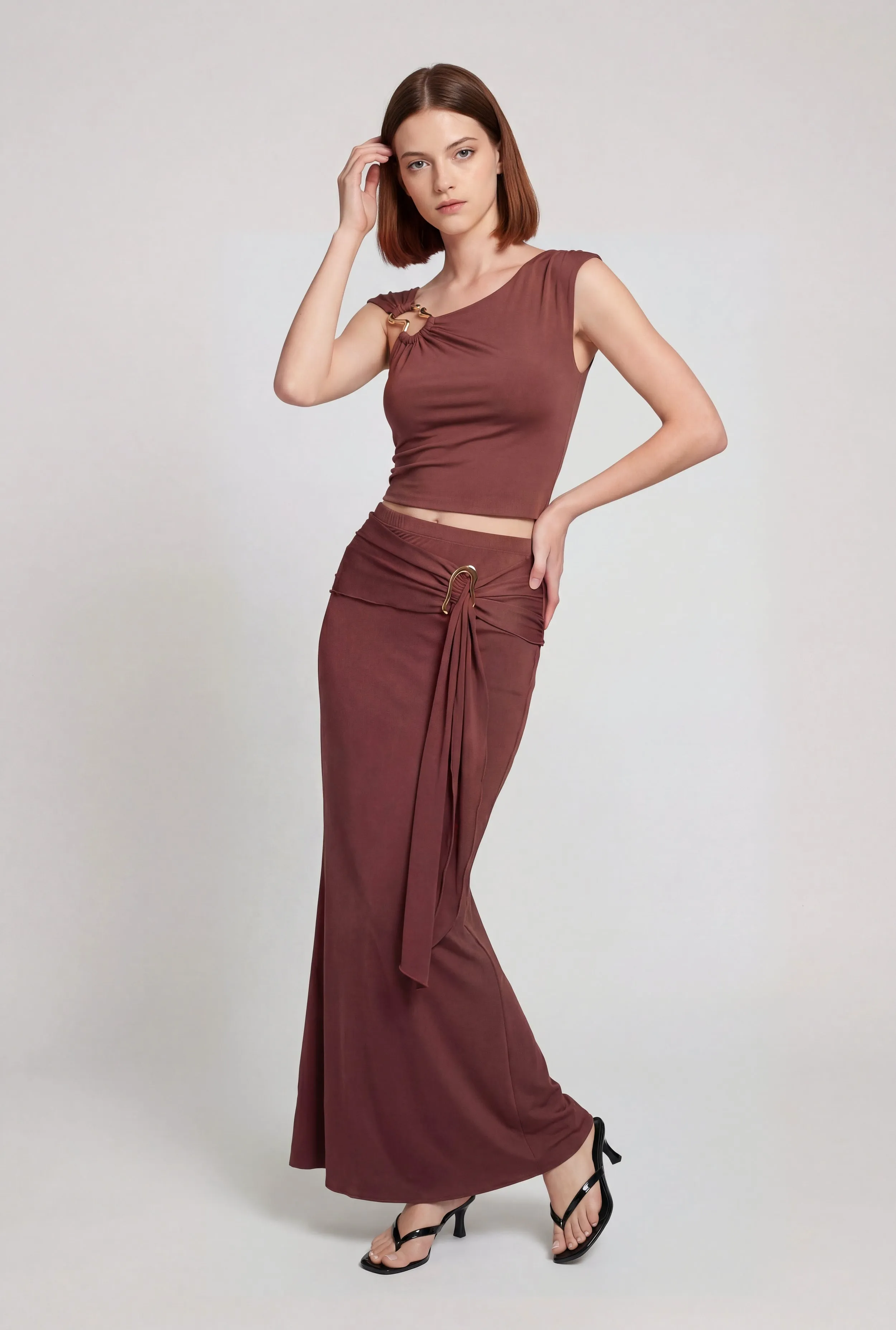 Belted Front High Waisted Maxi Skirt sold by Rainbow