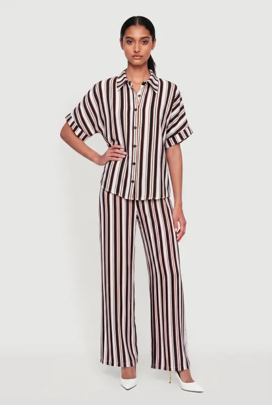 Striped Crepe Knit Pull On Pants made by Rainbow