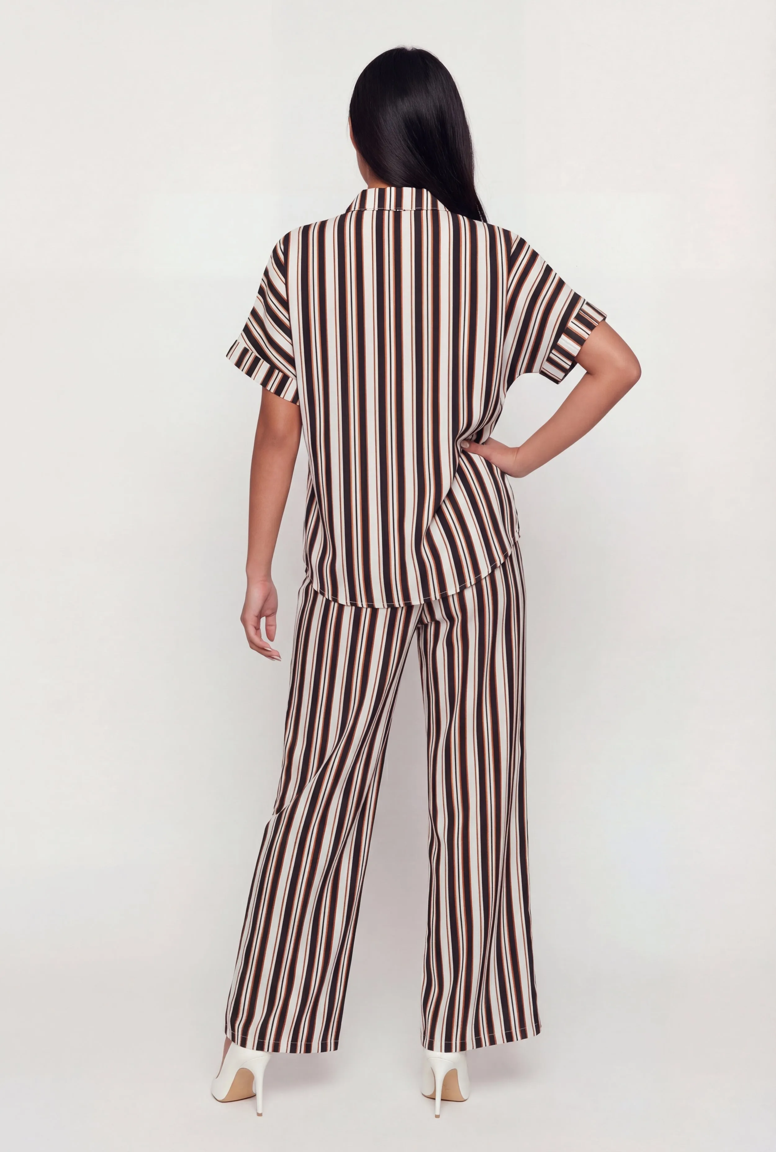 Striped Crepe Knit Button Front Short Sleeve Shirt sold by Rainbow product image thumbnail 5