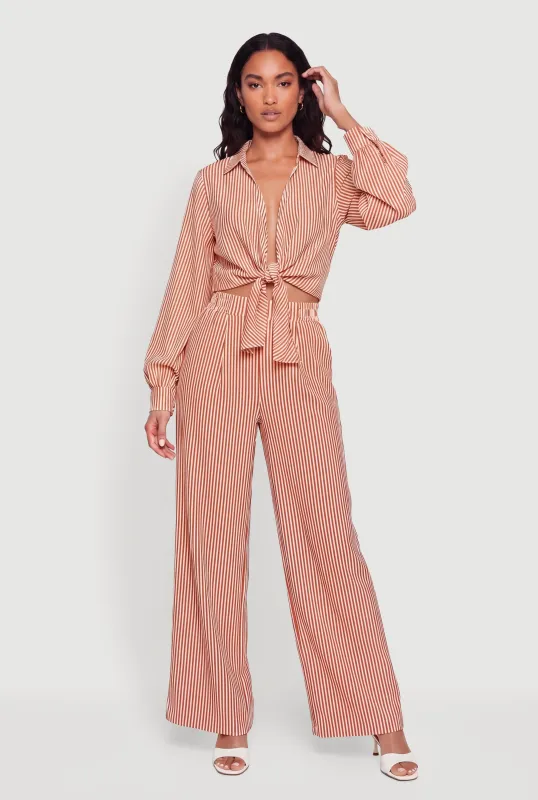 Striped High Waisted Wide Leg Casual Pants made by Rainbow