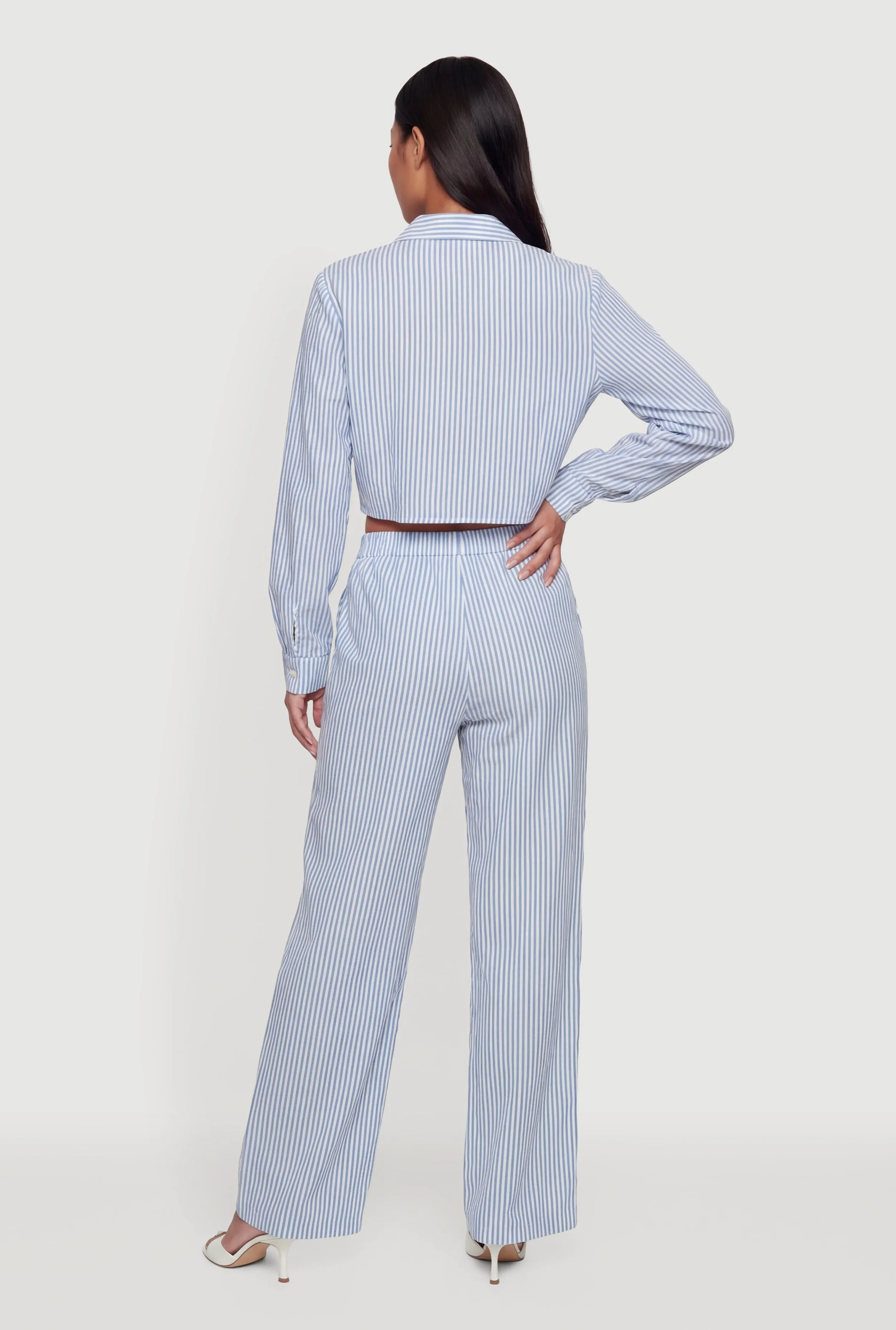 Striped Crepe Knit Tie Front Crop Blouse sold by Rainbow product image thumbnail 5