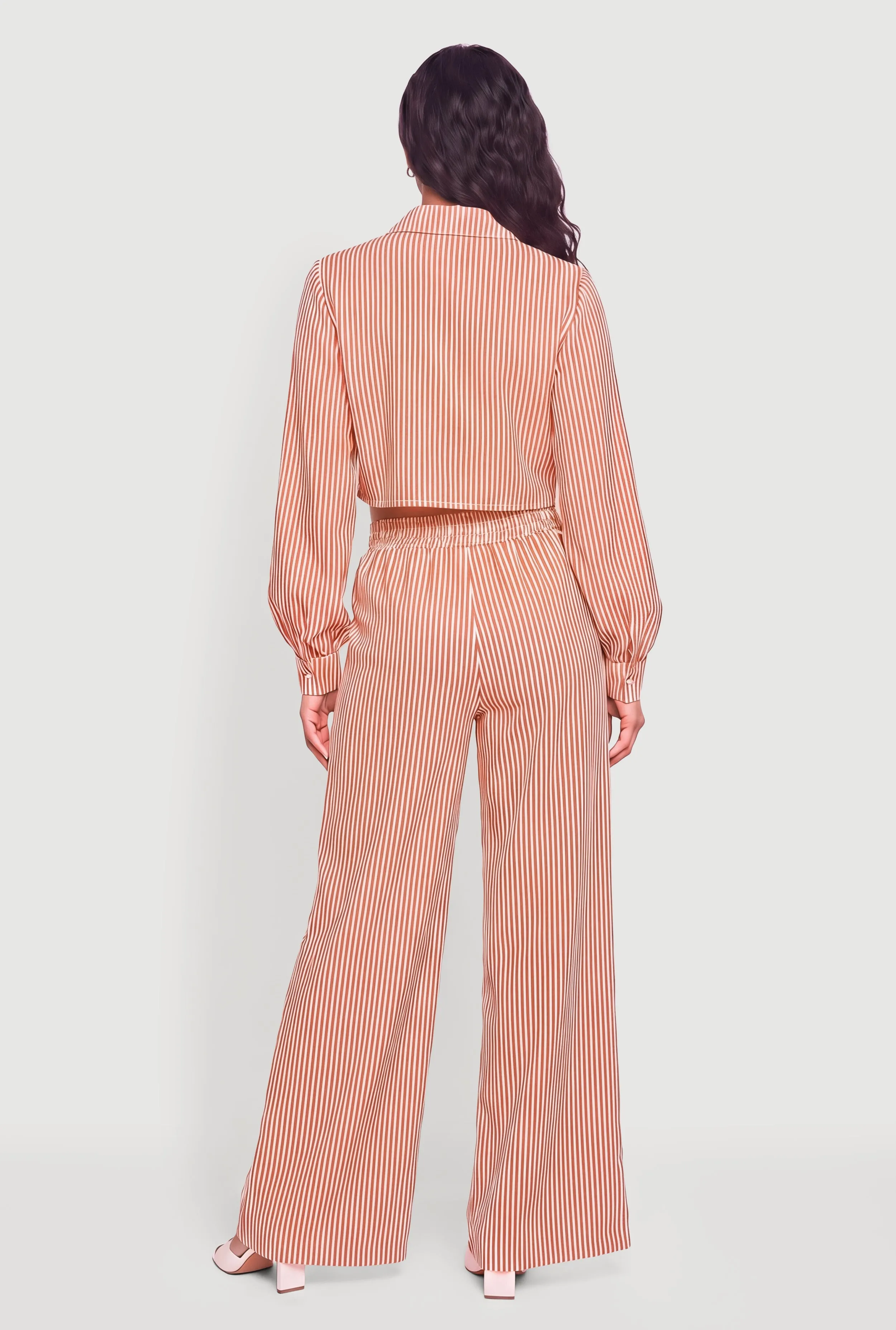 Striped Crepe Knit Tie Front Crop Blouse sold by Rainbow product image thumbnail 5