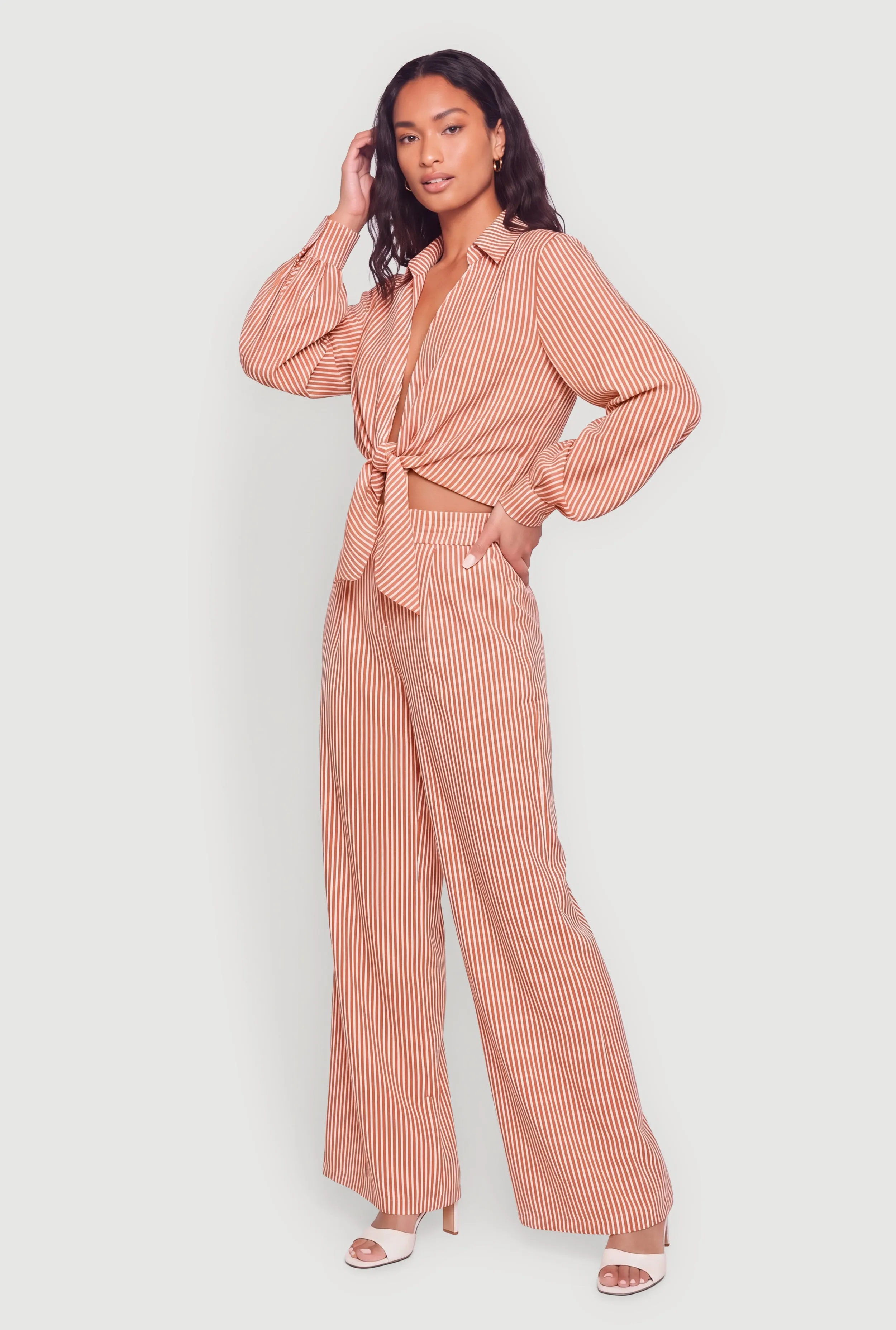 Striped Crepe Knit Tie Front Crop Blouse sold by Rainbow product image thumbnail 3