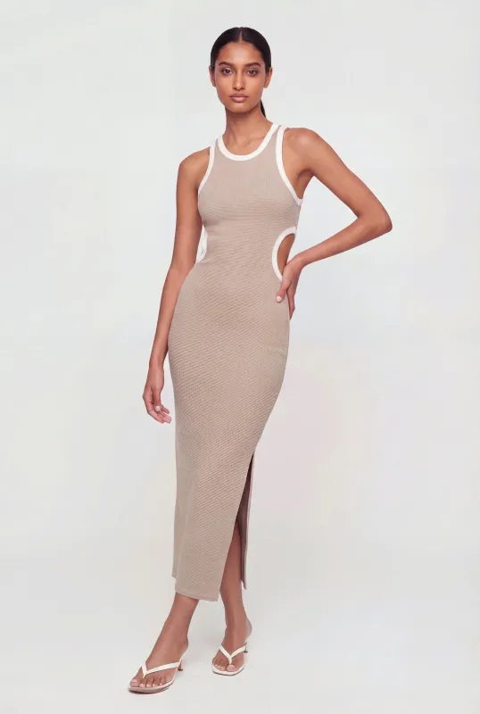 Contrast Trim Keyhole Detail Racerback Maxi Dress made by Rainbow