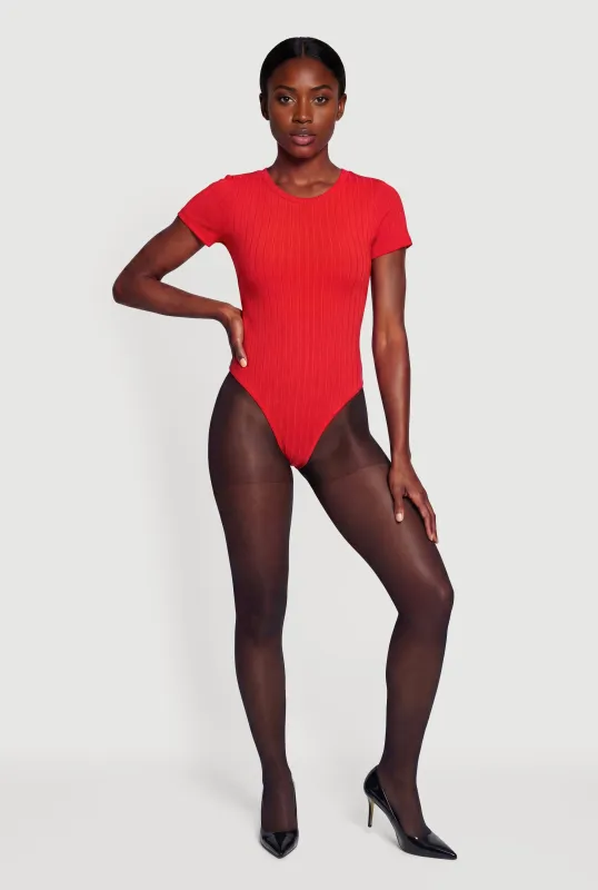 Ribbed Knit Solid Crew Neck Bodysuit made by Daisy