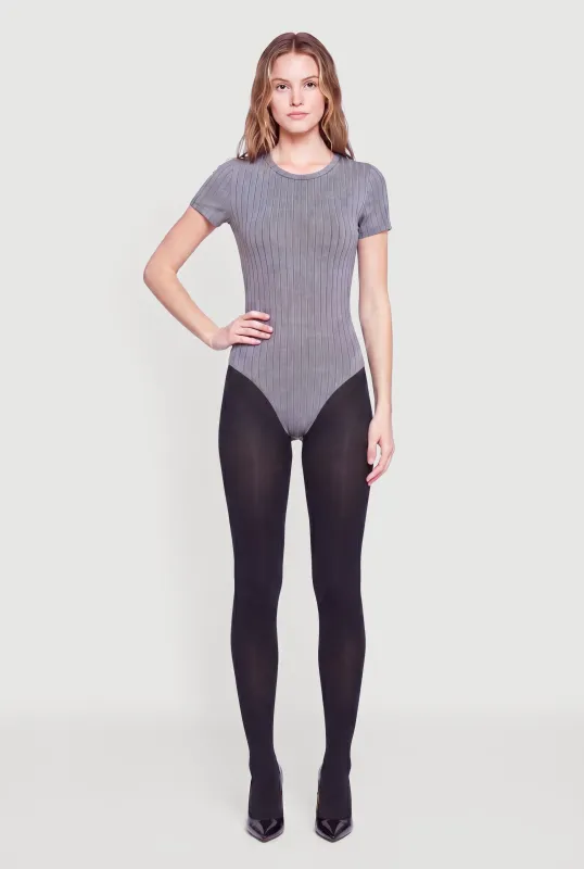 Ribbed Knit Solid Crew Neck Bodysuit made by Daisy