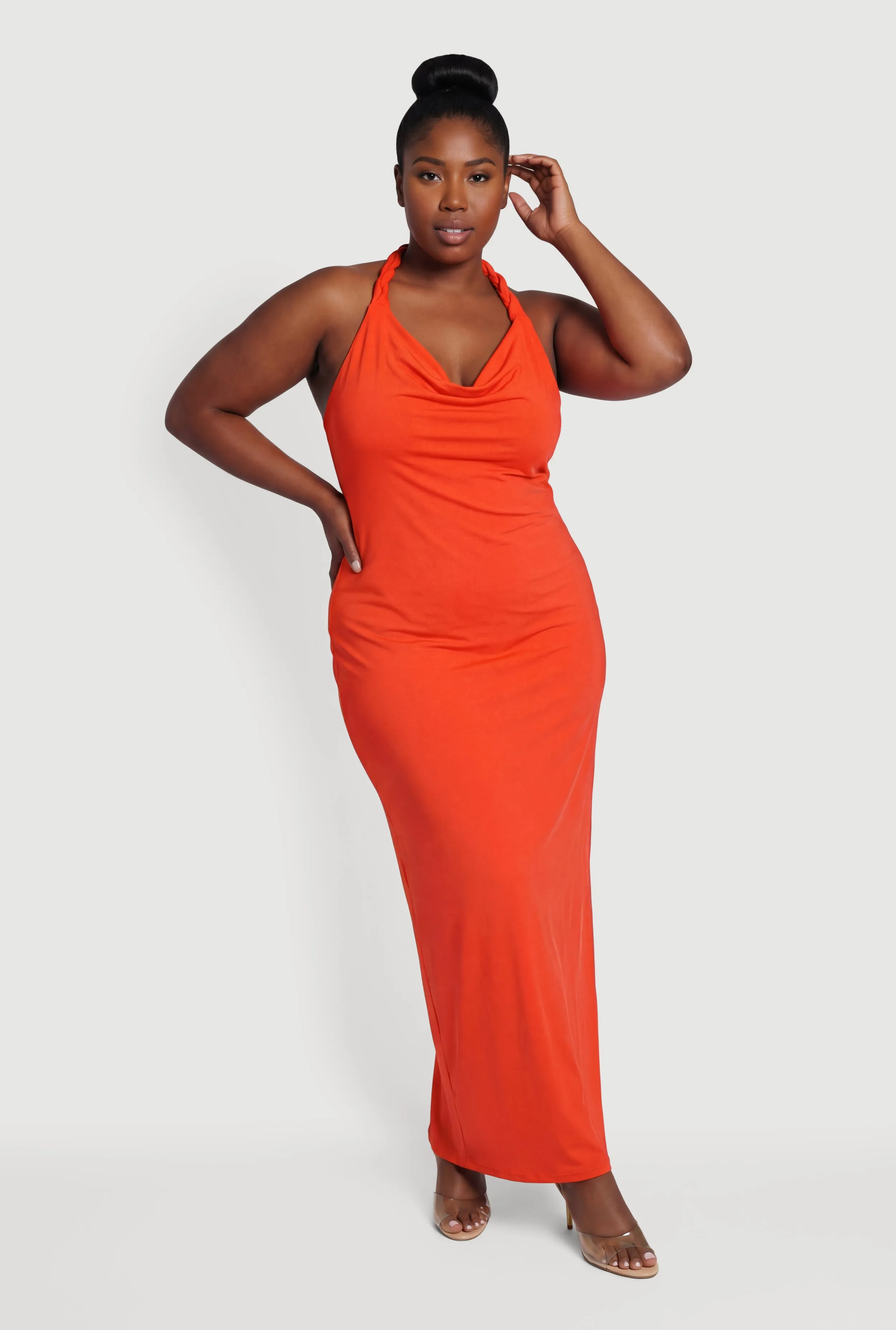 Plus Size Twisted Halter Cowl Neck Maxi Dress sold by Rainbow