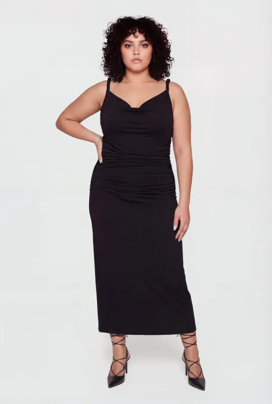 Plus Size Twisted Strap Side Ruched Maxi Dress made by Rainbow
