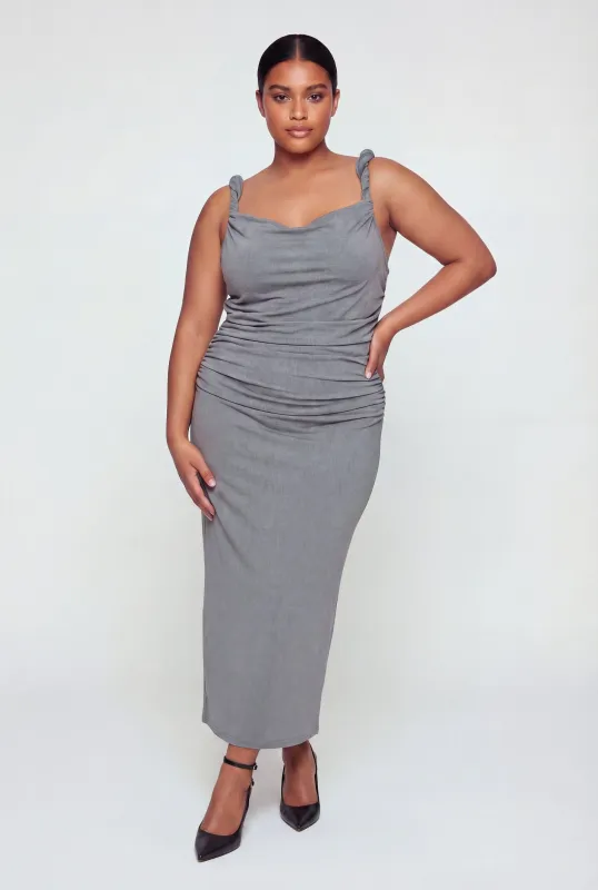 Plus Size Twisted Strap Side Ruched Maxi Dress made by Rainbow