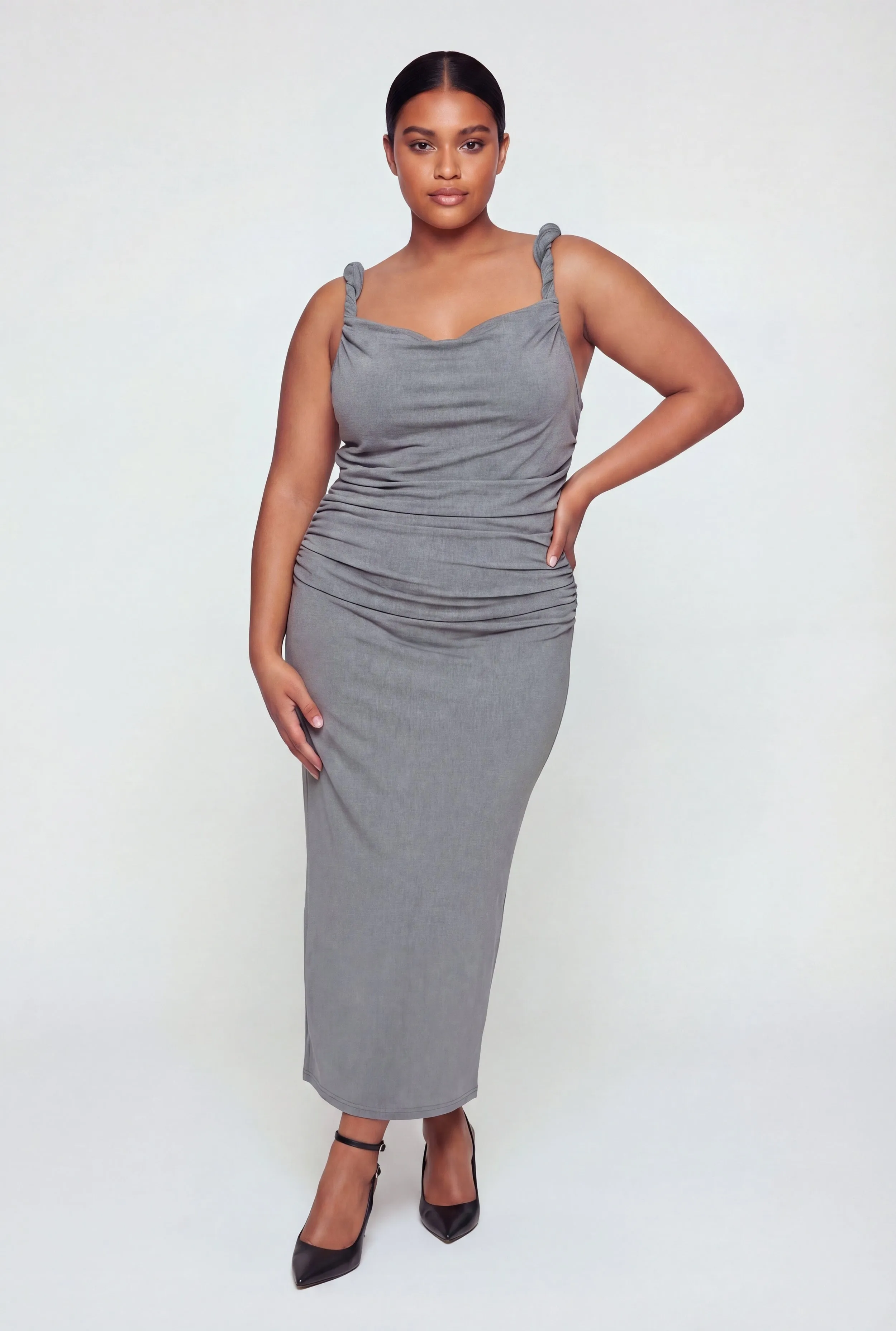 Plus Size Twisted Strap Side Ruched Maxi Dress sold by Rainbow