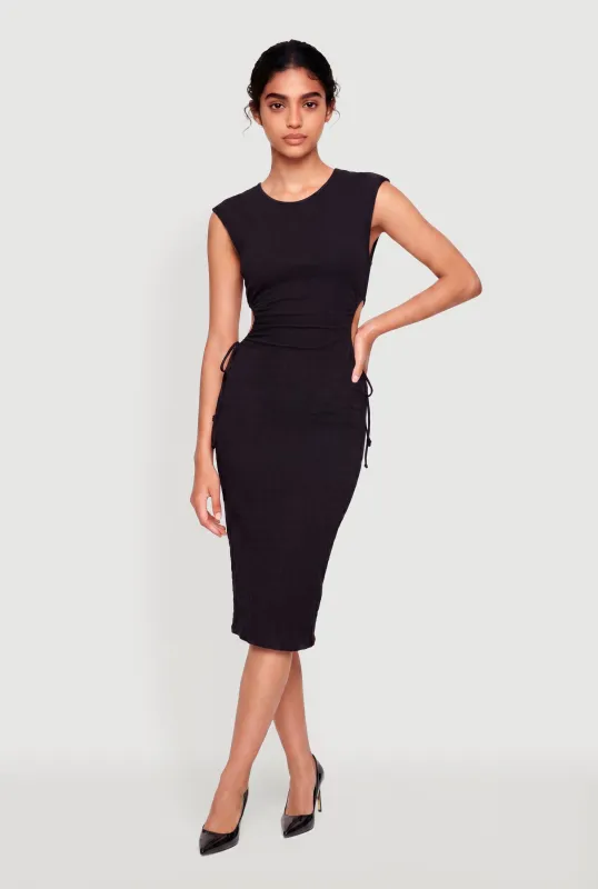 Textured Knit Sleeveless Side Cut Out Dress made by Rainbow