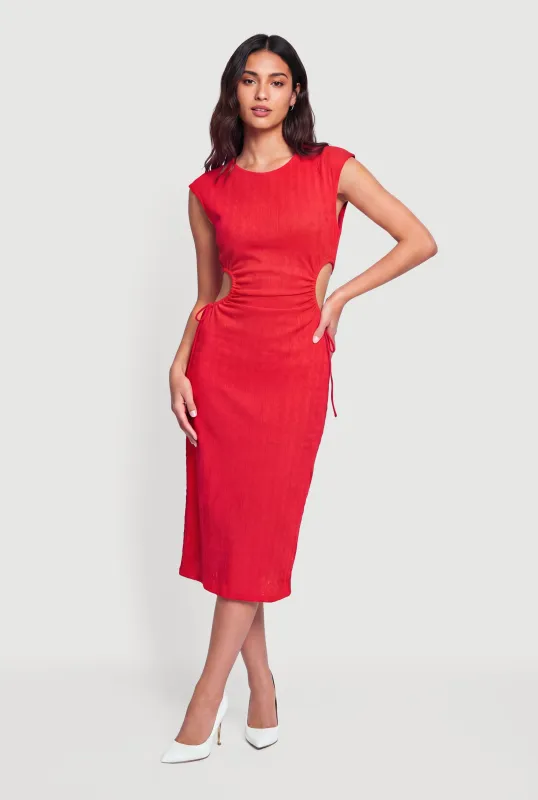 Textured Knit Sleeveless Side Cut Out Dress made by Rainbow