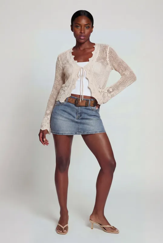 Crochet Tie Front Long Sleeve Cardigan made by Rainbow