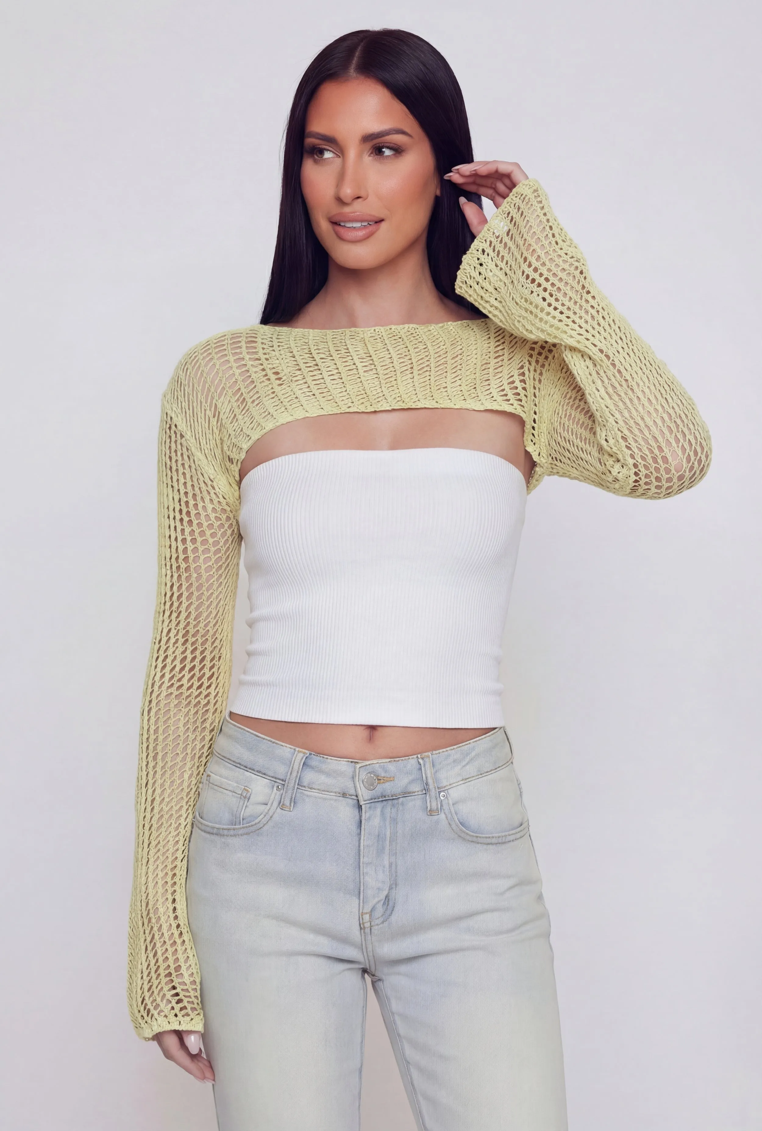 Long Sleeve High Neck Crochet Shrug sold by Rainbow product image thumbnail 2