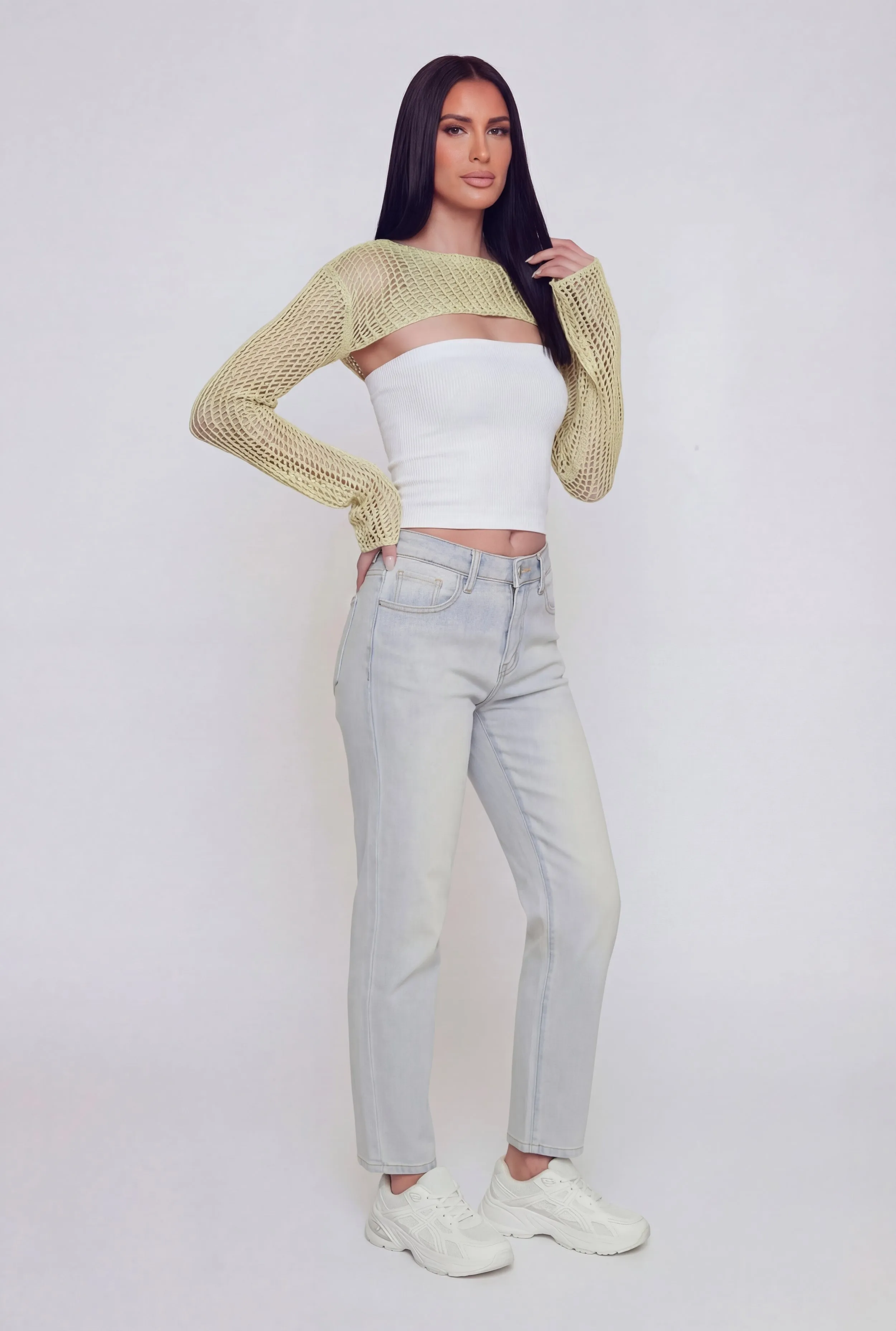 Long Sleeve High Neck Crochet Shrug sold by Rainbow product image thumbnail 3