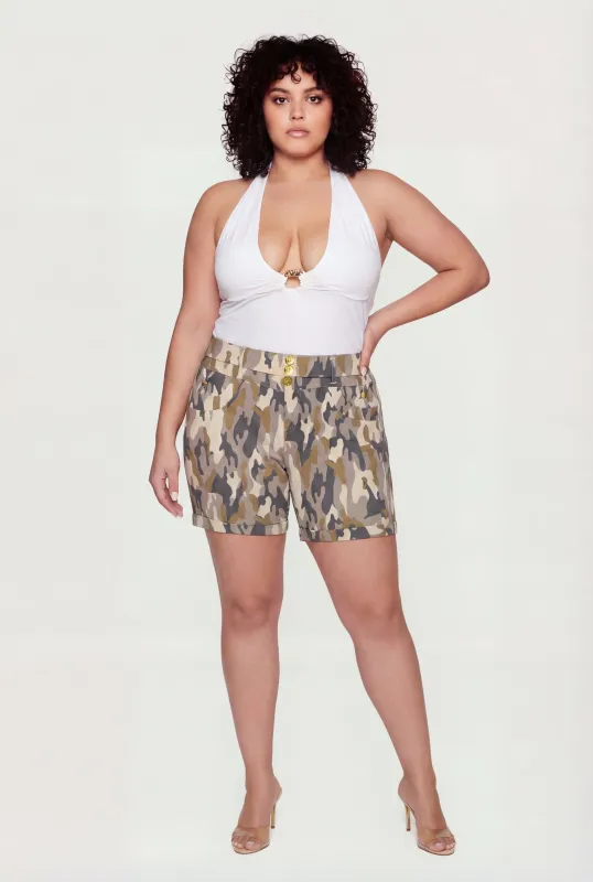 Plus Size High Waisted Printed Shorts made by Rainbow