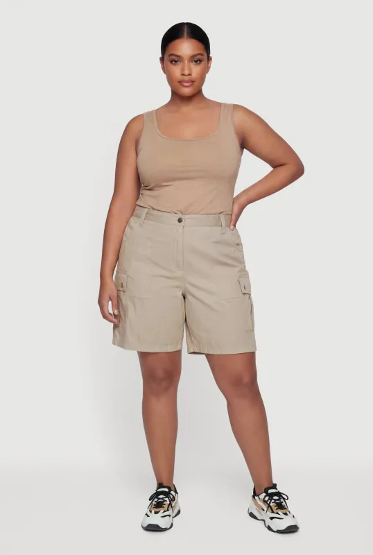 Plus Size Solid High Waisted Stretch Cargo Shorts made by Rainbow