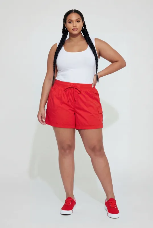 Plus Size Drawstring High Waisted Poplin Cargo Shorts made by Rainbow