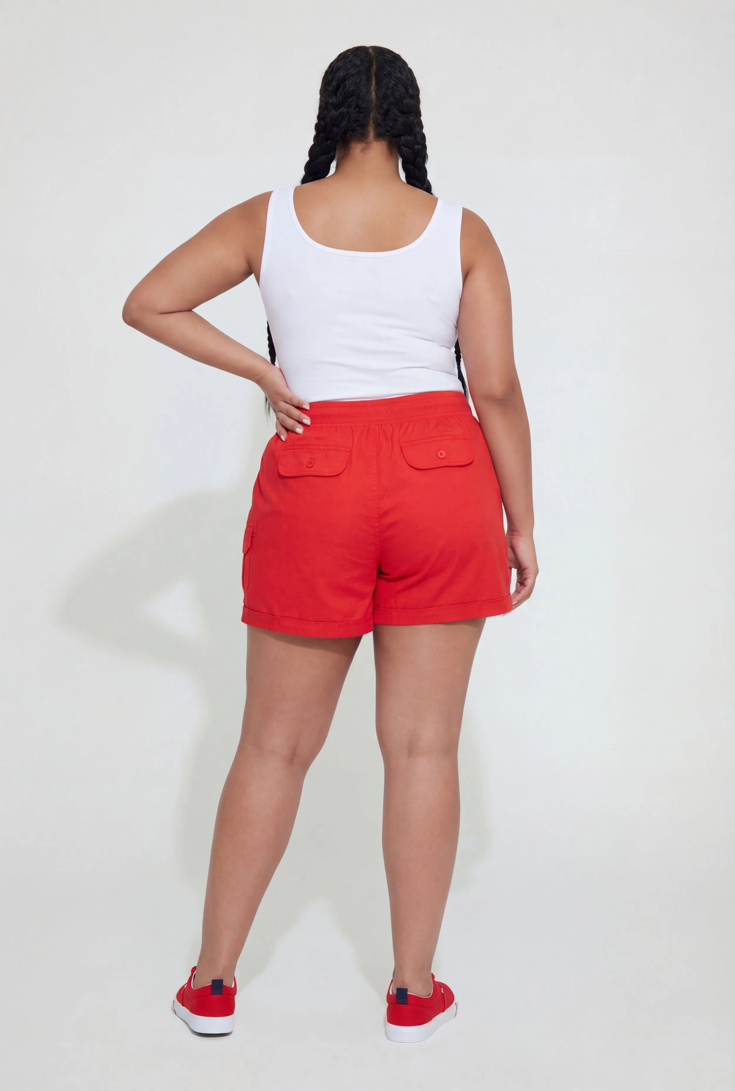 Plus Size Drawstring High Waisted Poplin Cargo Shorts sold by Rainbow product image thumbnail 5