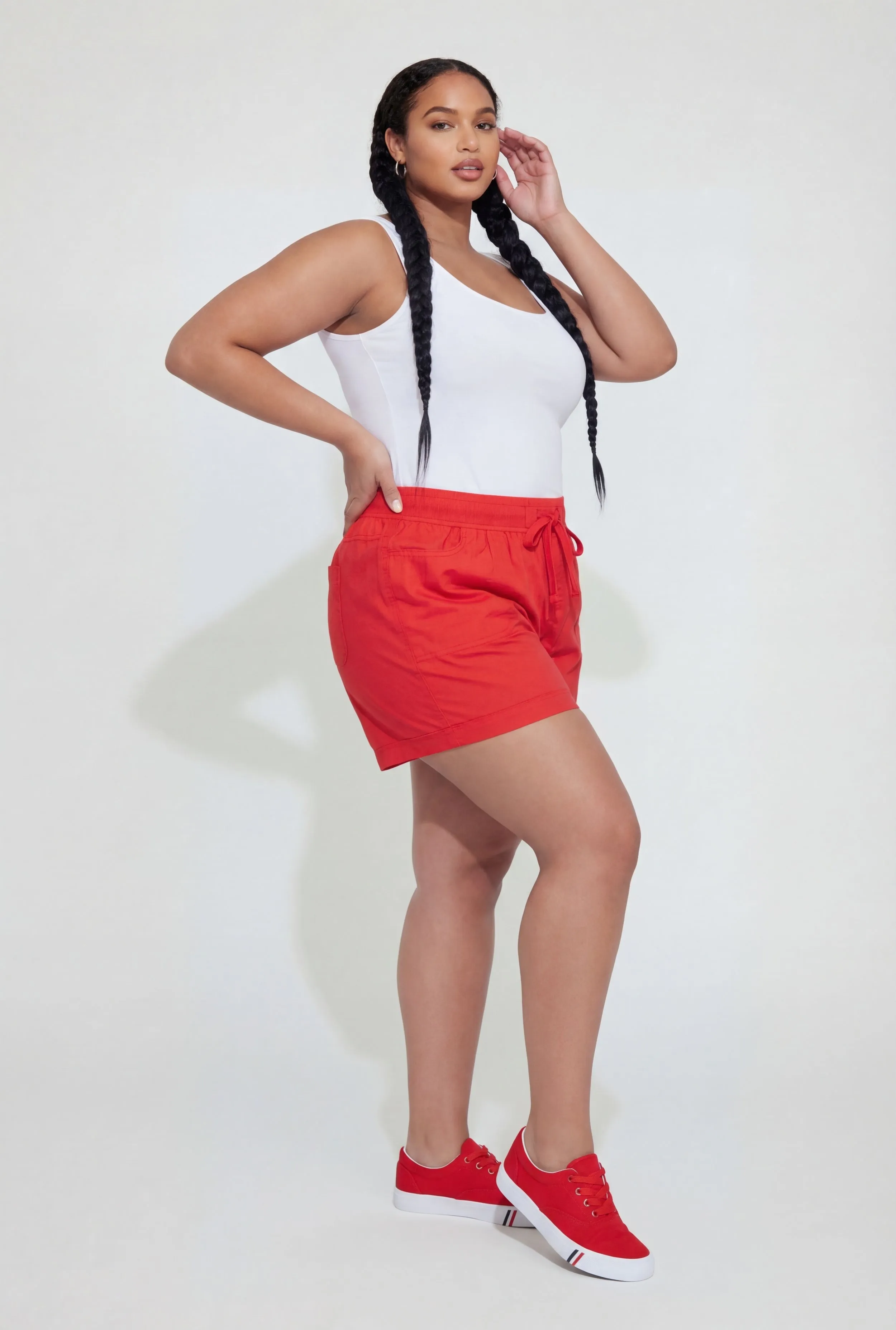 Plus Size Drawstring High Waisted Poplin Cargo Shorts sold by Rainbow product image thumbnail 2