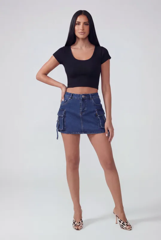 Seamless Ribbed Knit Cropped Tee made by Rainbow