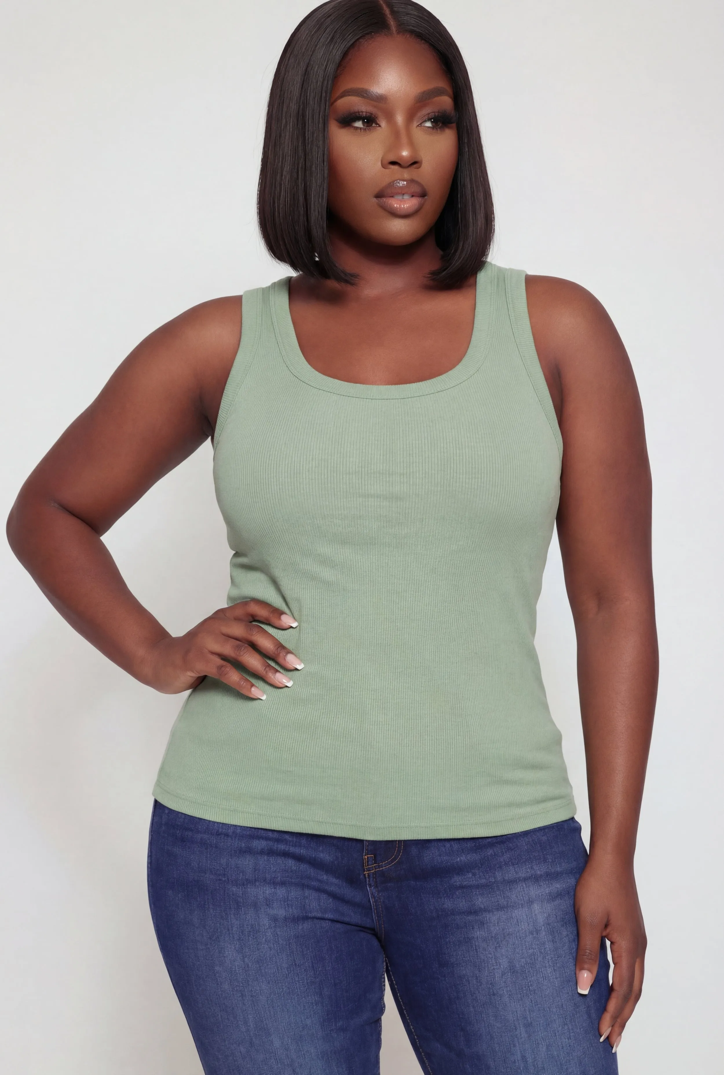 Plus Size Ribbed Knit Scoop Neck Tank Top sold by Rainbow product image thumbnail 2