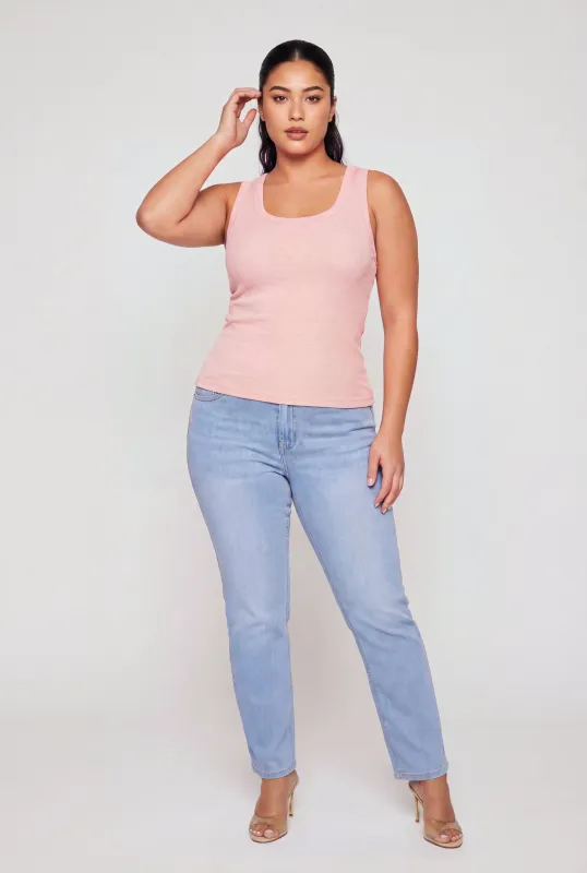 Plus Size Ribbed Knit Scoop Neck Tank Top made by Ambiance