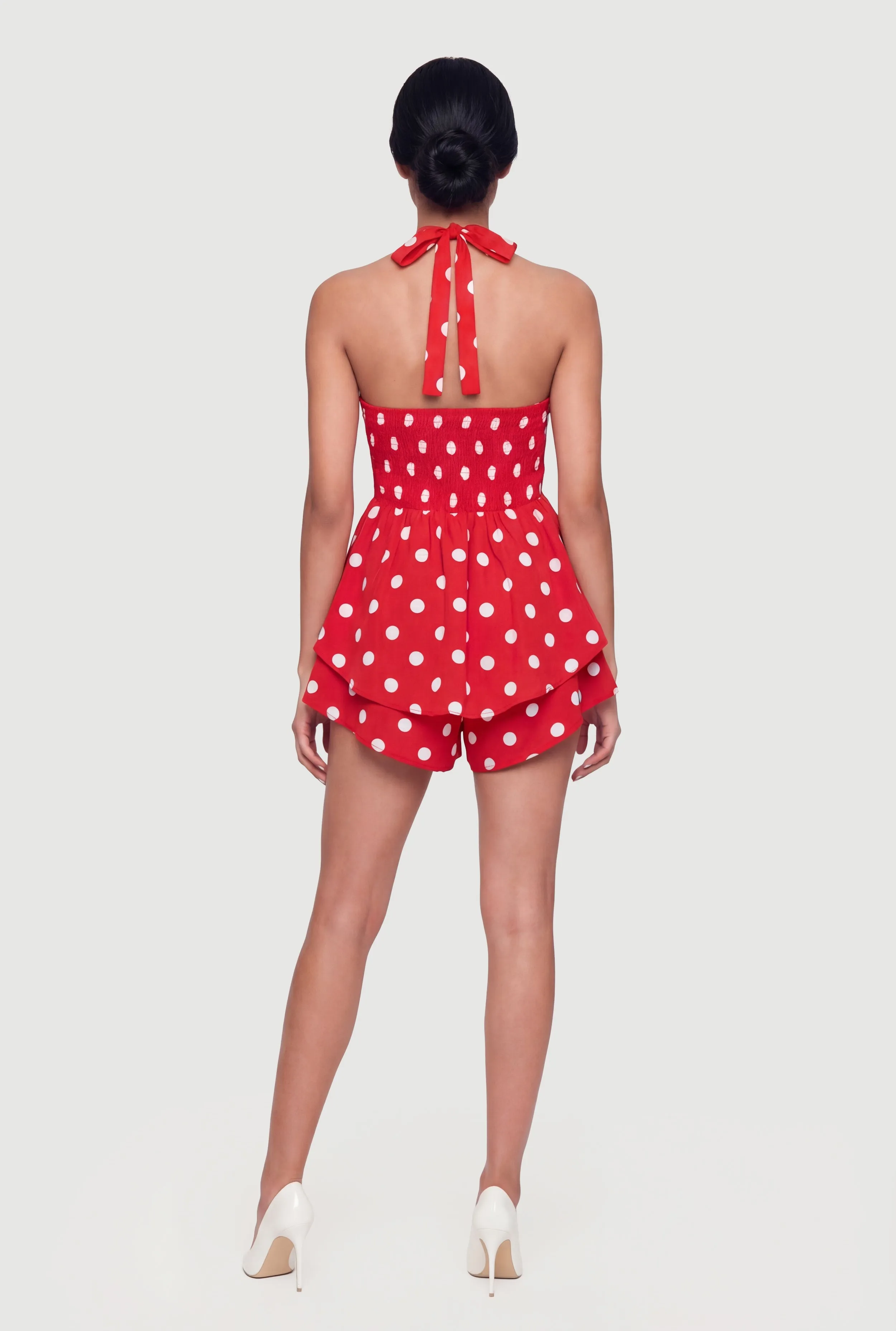 Polka Dot Print Tie Neck Bustier Romper sold by Rainbow product image thumbnail 3