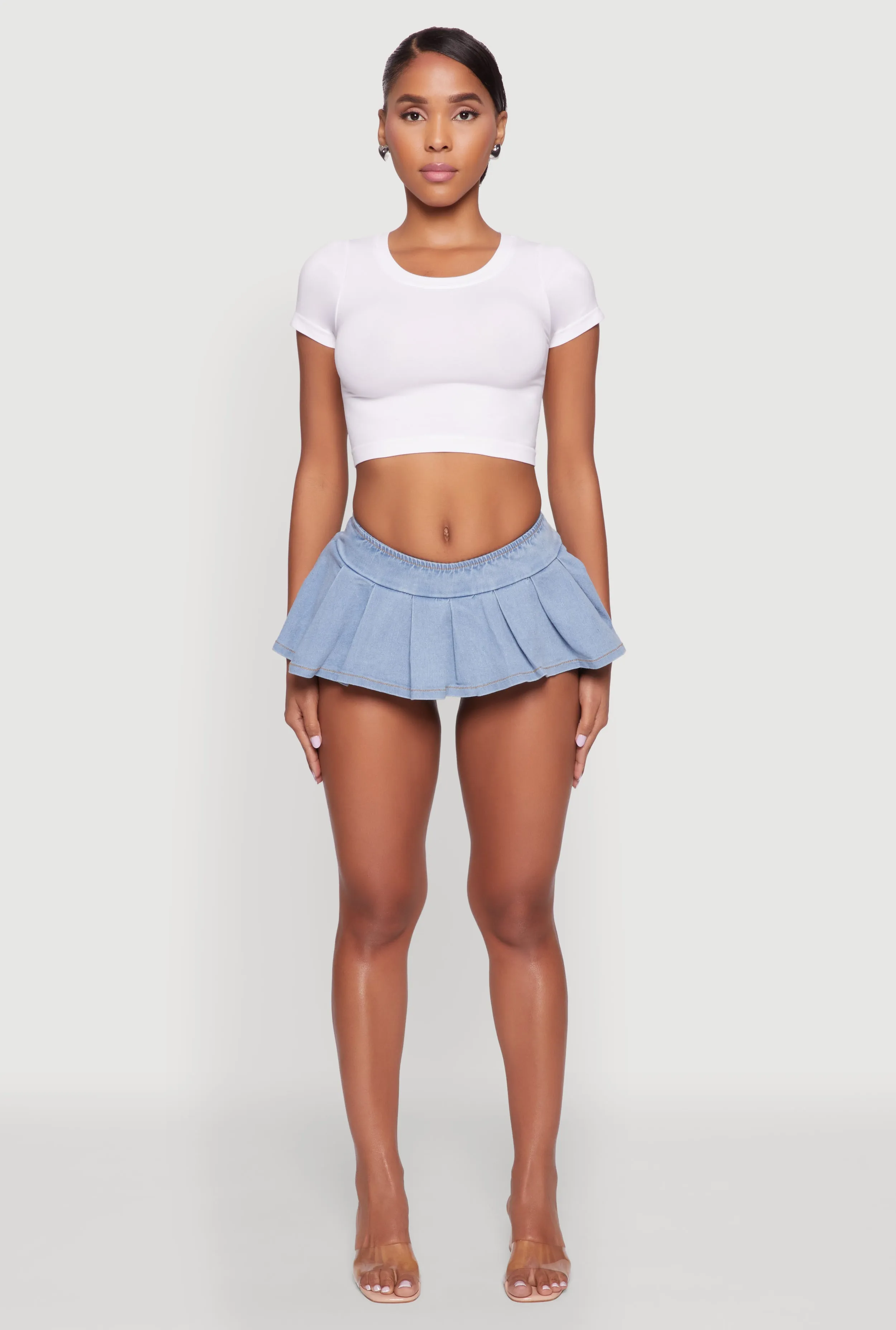 Denim Pleated Micro Skirt with Shorts Lining sold by Rainbow product image thumbnail 2