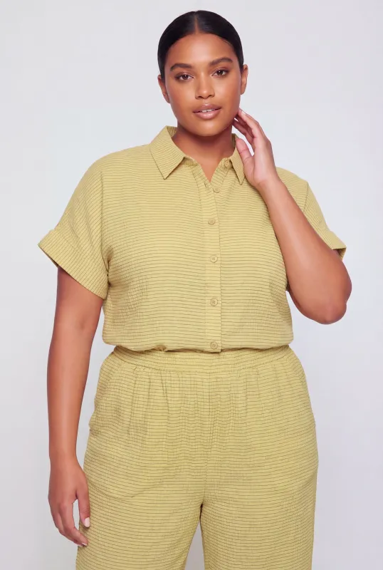 Plus Size Seersucker Short Sleeve Shirt made by Rainbow