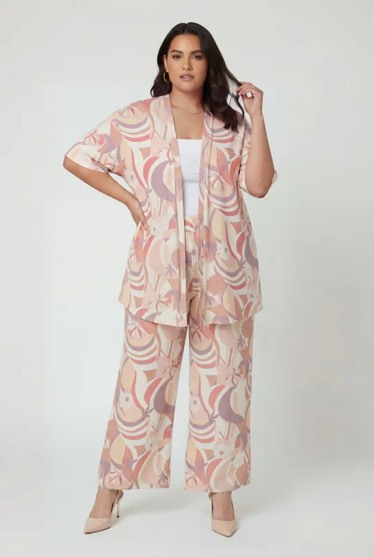 Plus Size Crepe Knit Patterned Kimono made by Rainbow