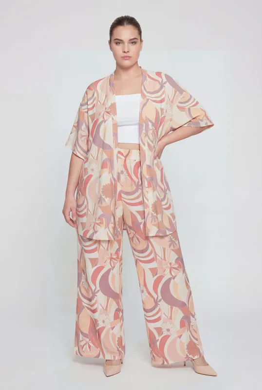 Plus Size Crepe Knit Patterned Casual Pants made by Rainbow