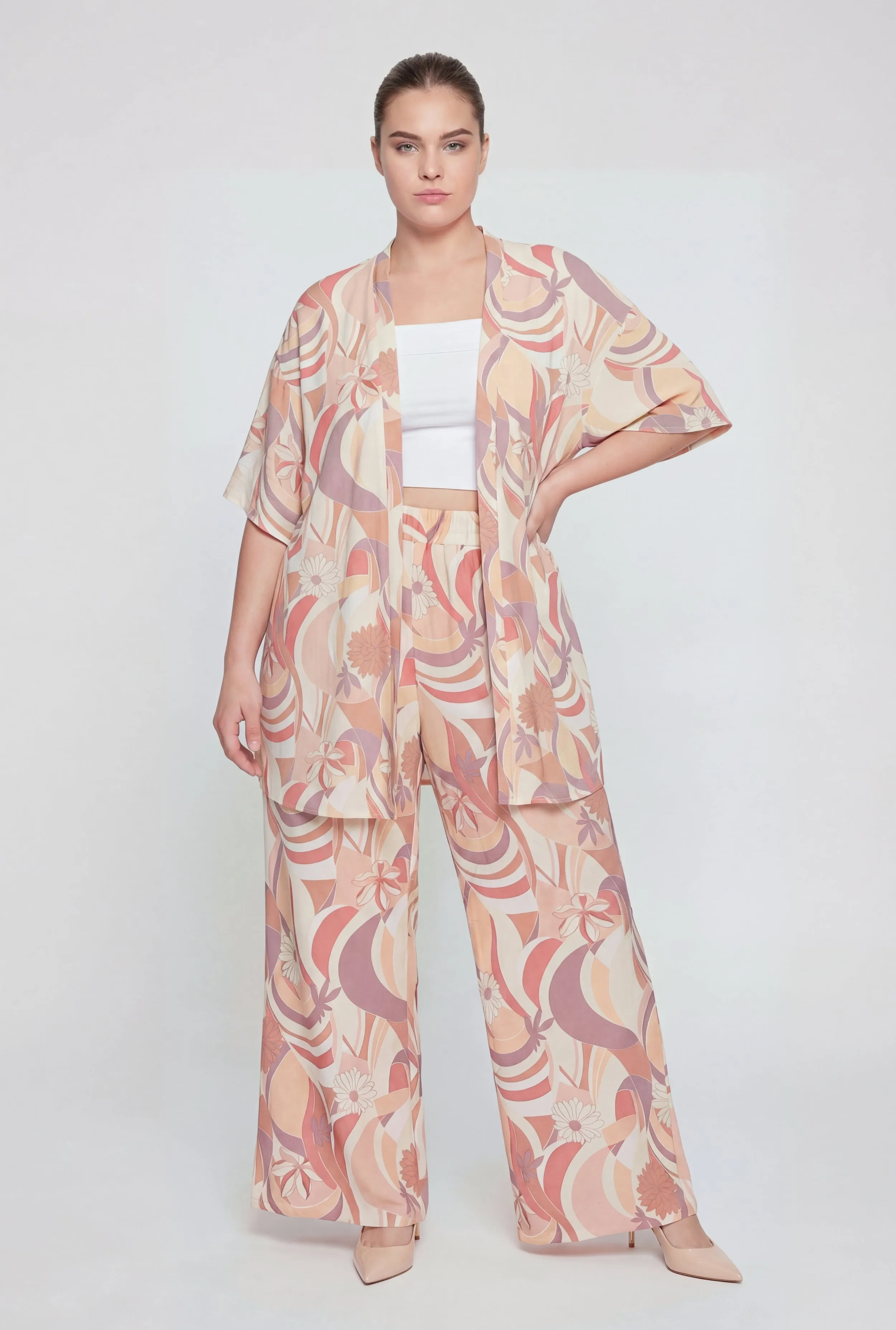 Plus Size Crepe Knit Patterned Casual Pants sold by Rainbow