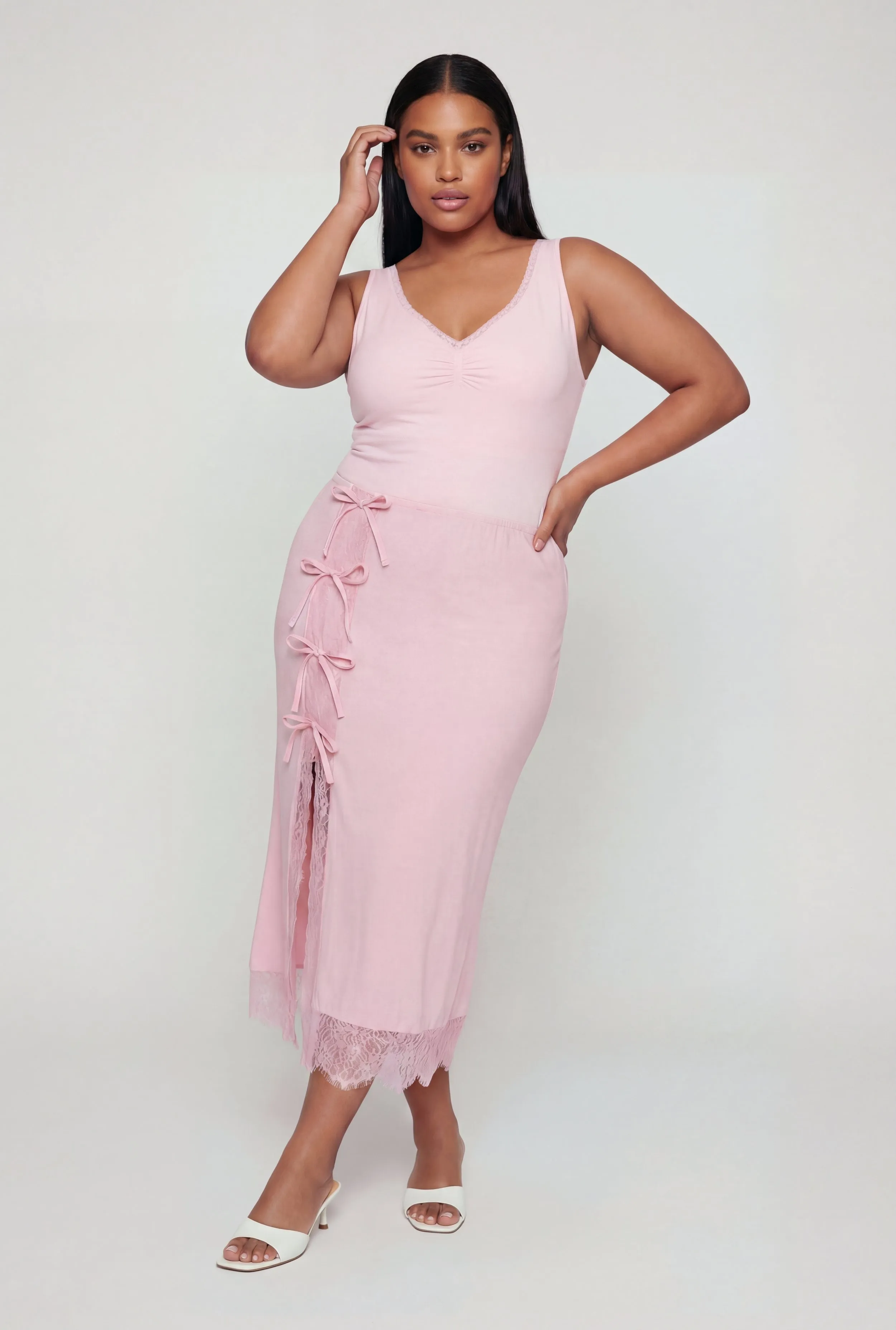 Plus Size Lace Detail Midi Skirt with Bows sold by Rainbow product image thumbnail 2